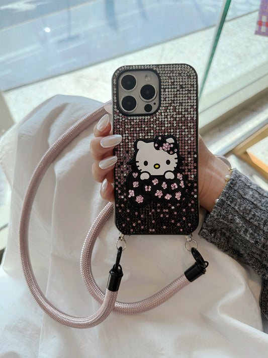 【クリスタル】10MMストラップ ショルダー付きiPhoneケース 1112-2