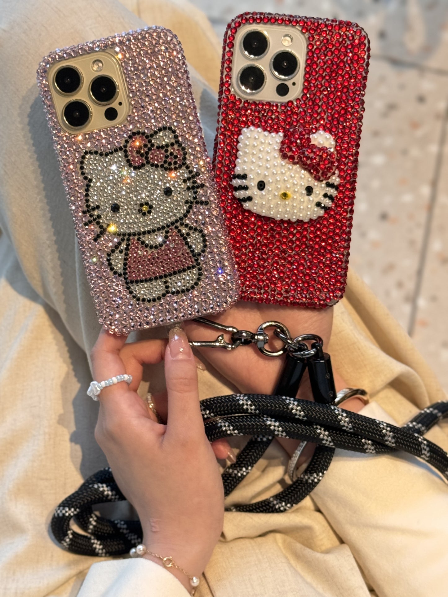【クリスタル】10MMストラップ ショルダー付きiPhoneケース 1128-10