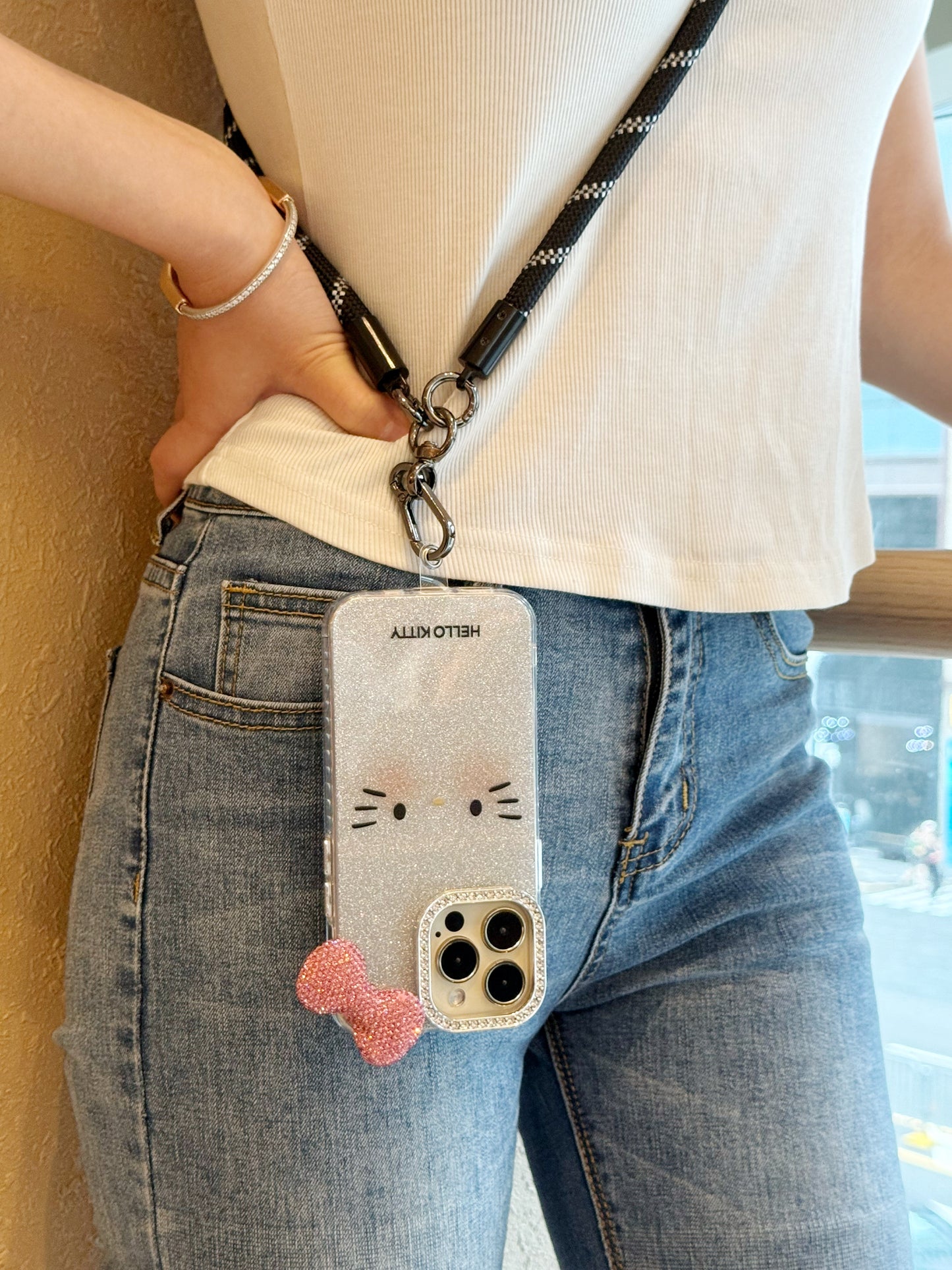 【クリスタル】10MMストラップ ショルダー付きiPhoneケース 1028-1-3