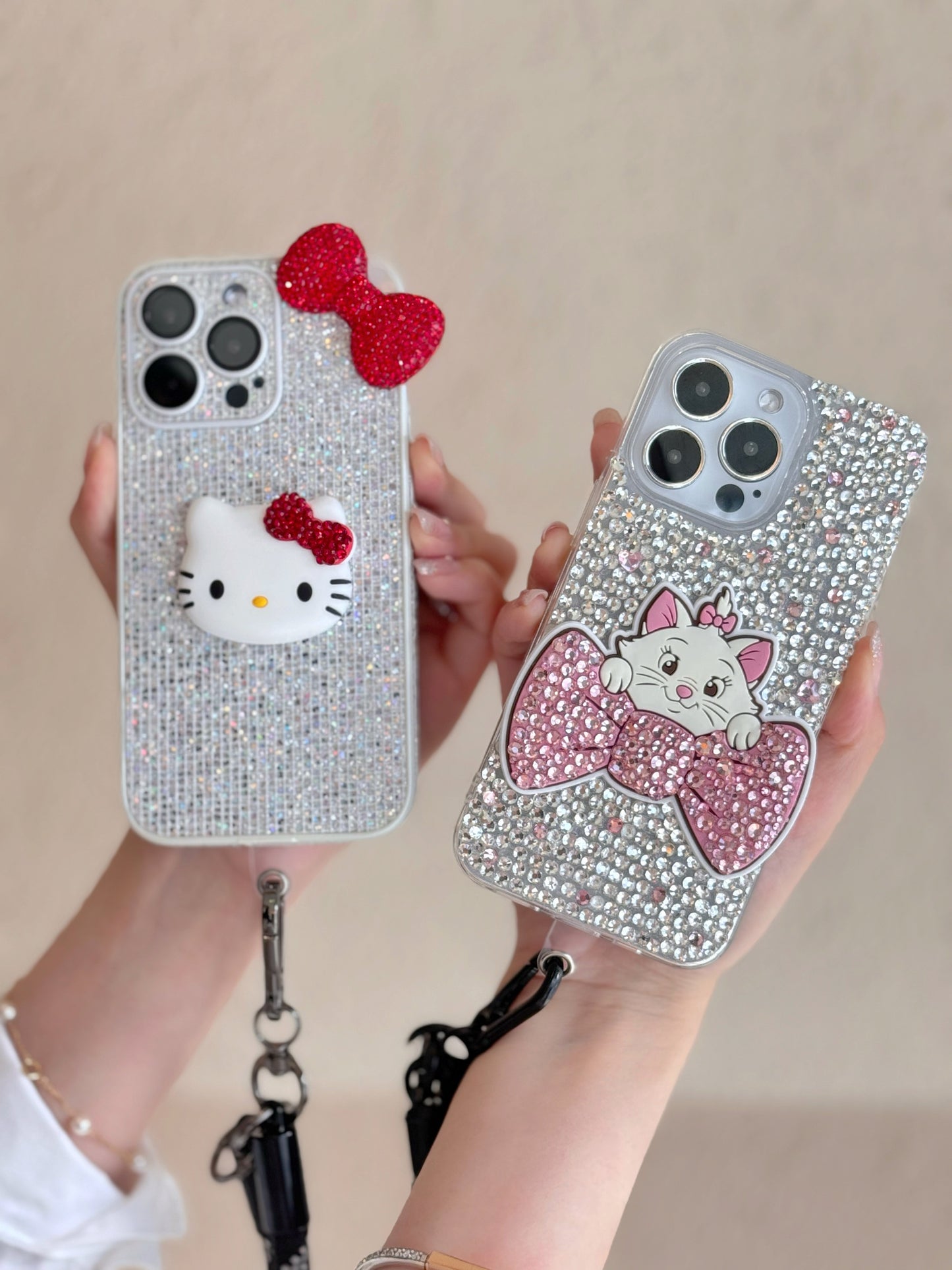 【クリスタル】10MMストラップ ショルダー付きiPhoneケース 1112-8