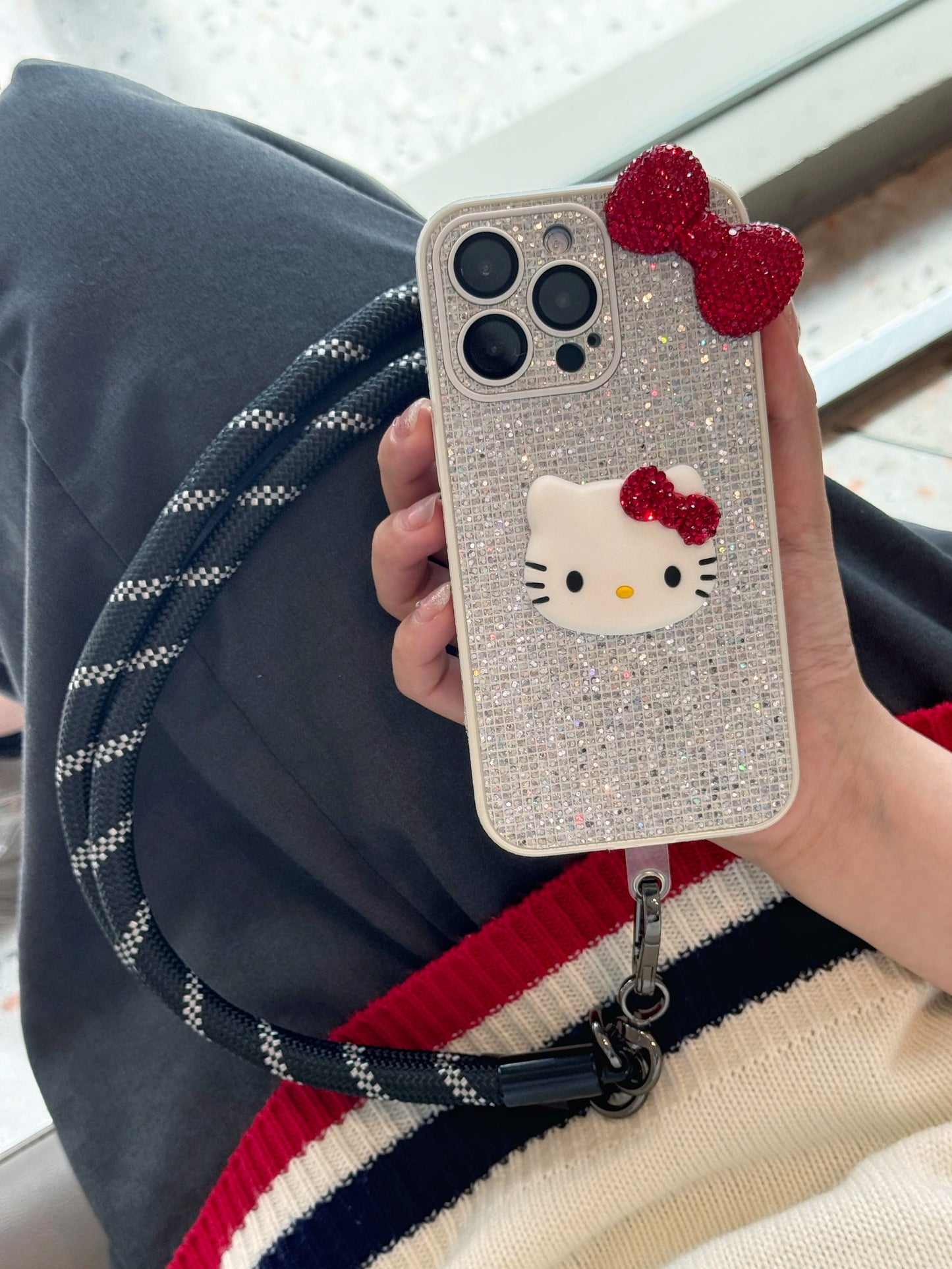 【クリスタル】10MMストラップ ショルダー付きiPhoneケース 1112-8